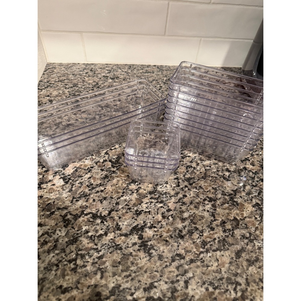 14 Piece Clear Plastic Organizer Set Storage Bins for Drawers or makeup etc